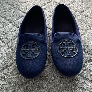 Tory Burch Navy Faux Fur Sequined Slip-On Loafer Size 8